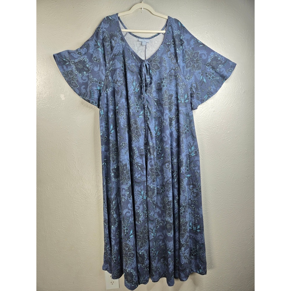 Only Necessitie Zip Front Maxi Lounger House Dress 4X Blue Floral Paisley Muumuu
